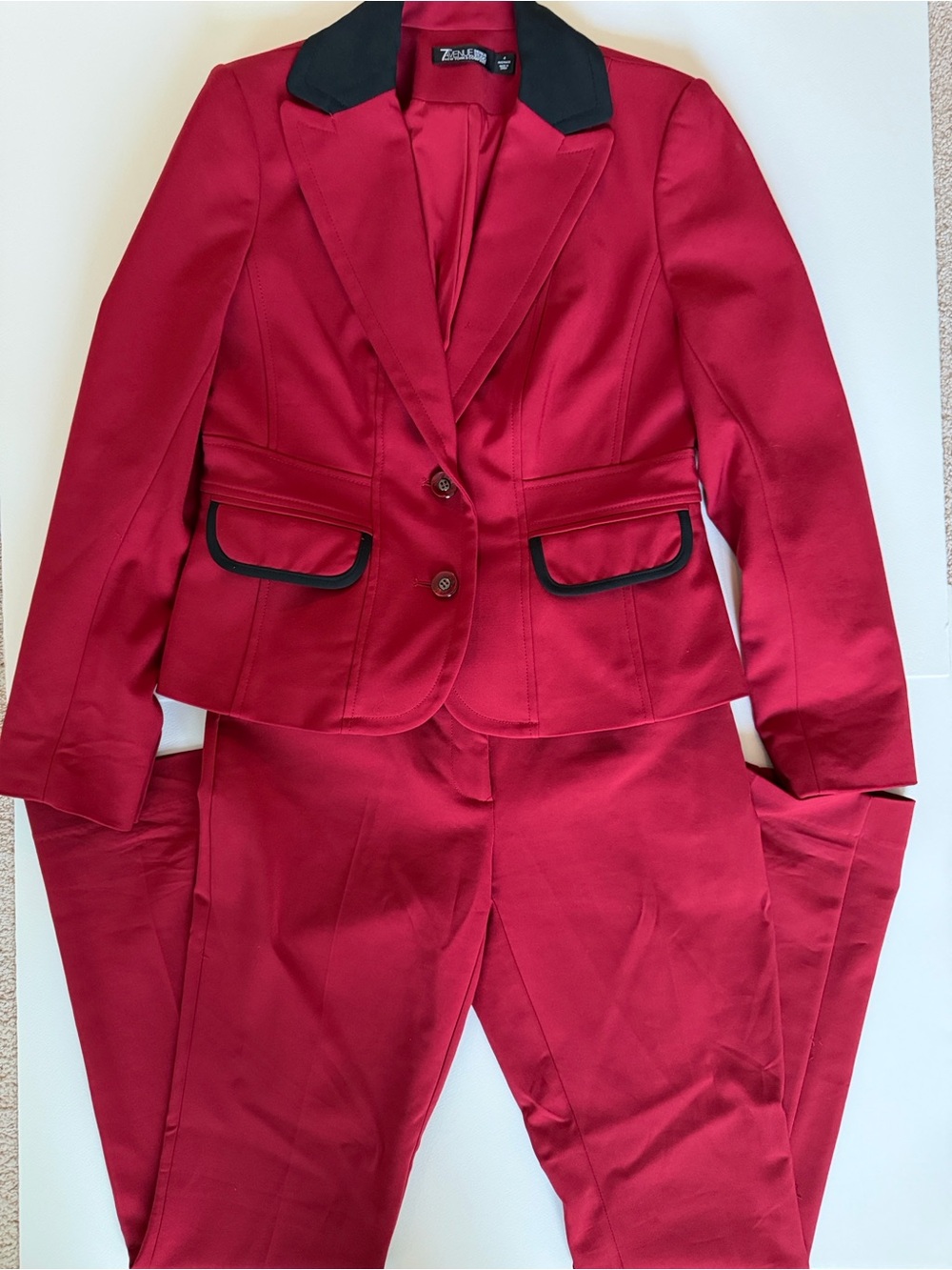 Tailored Red Blazer & Pantsuit with Black Trim